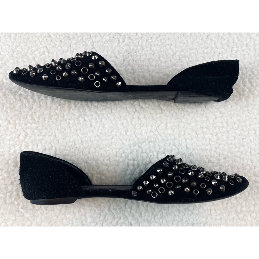 SHOEMINT • Cameron Black Suede Studded Pointed-Toe Flats, 7 - Picture 9 of 16